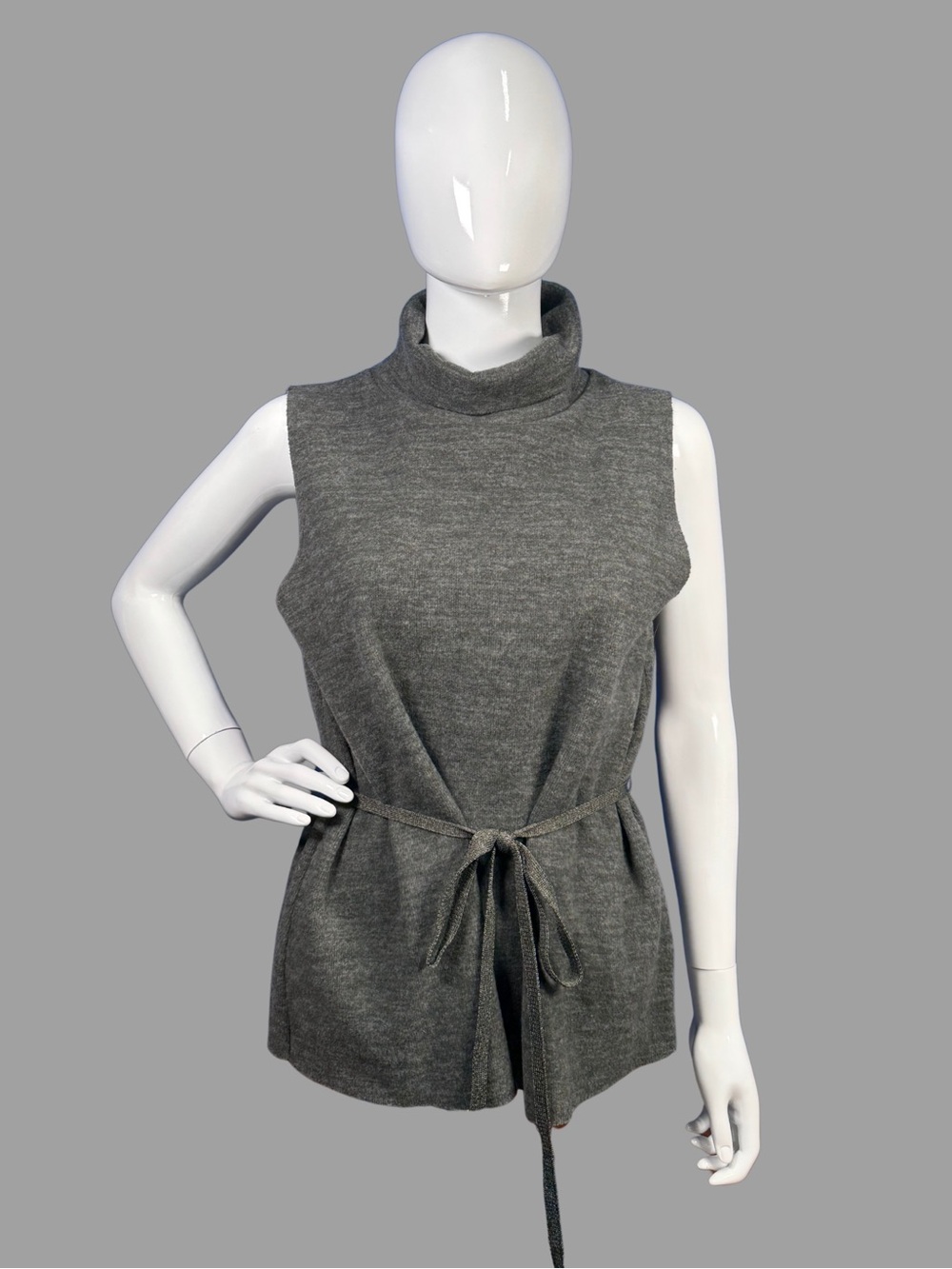 Zara Sleeveless Turtleneck Knit Tunic with Tie Waist